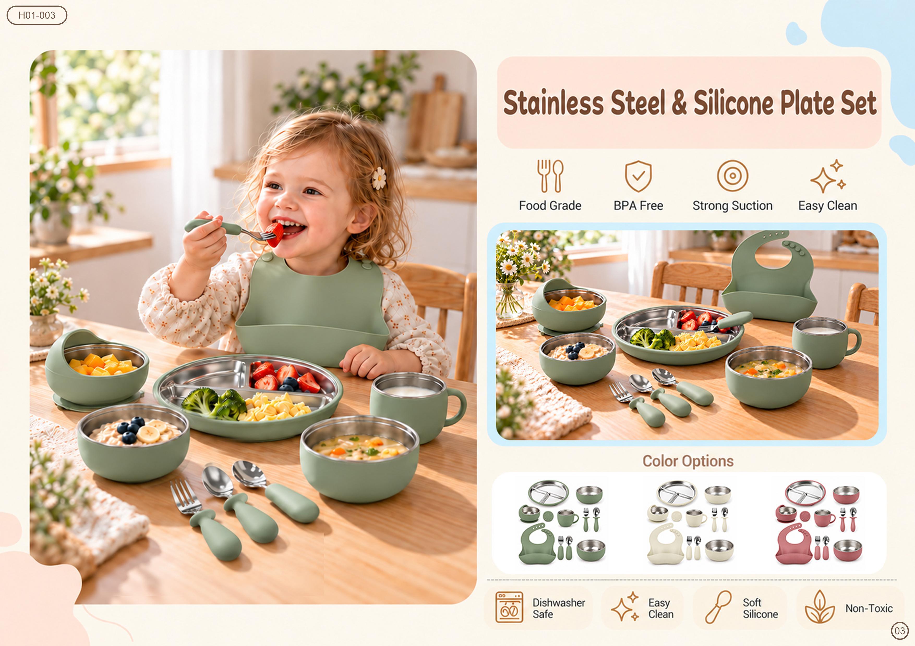 Stainless Steel & Silicone Plate Set