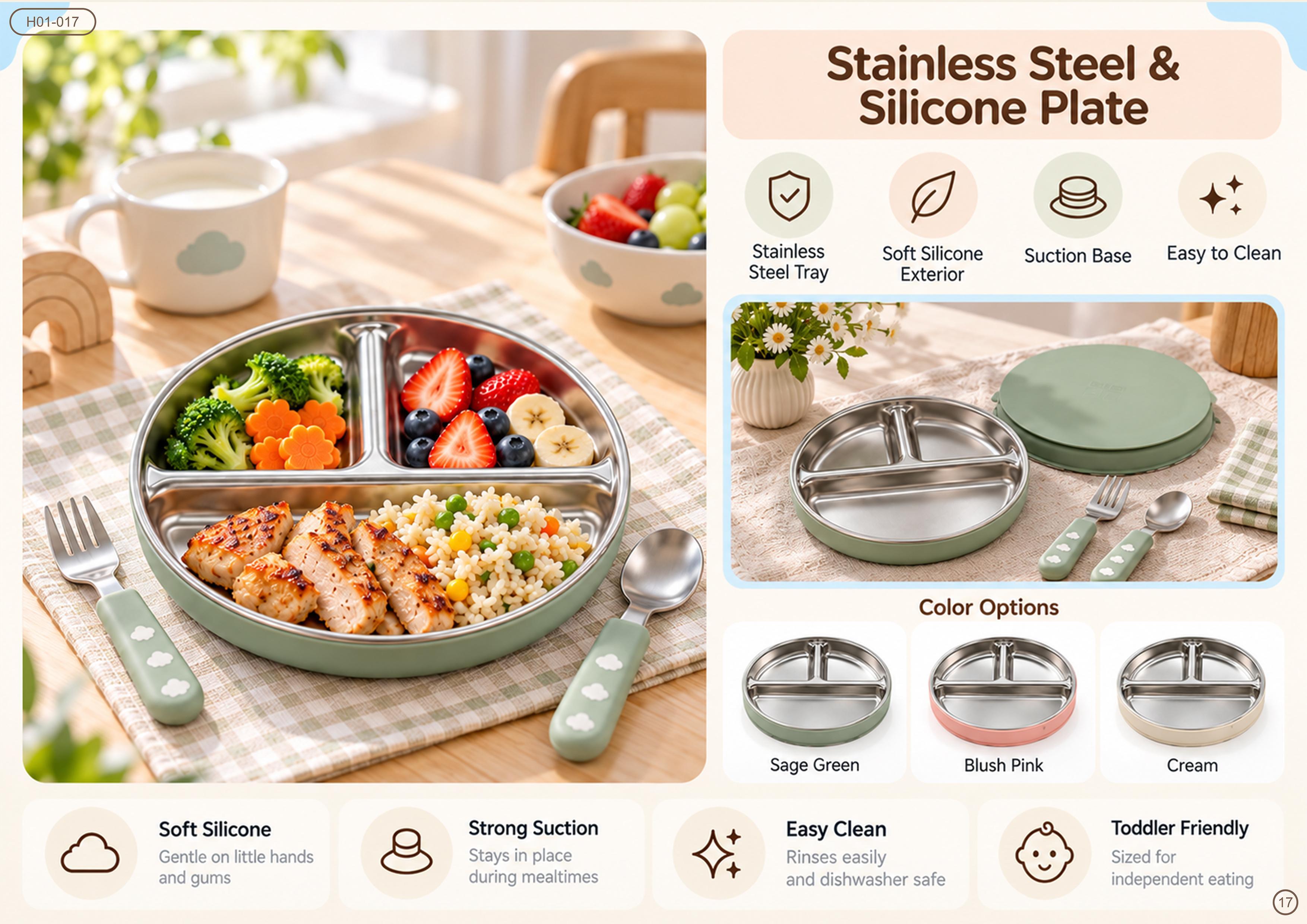 Stainless Steel & Silicone Plate — Lidded